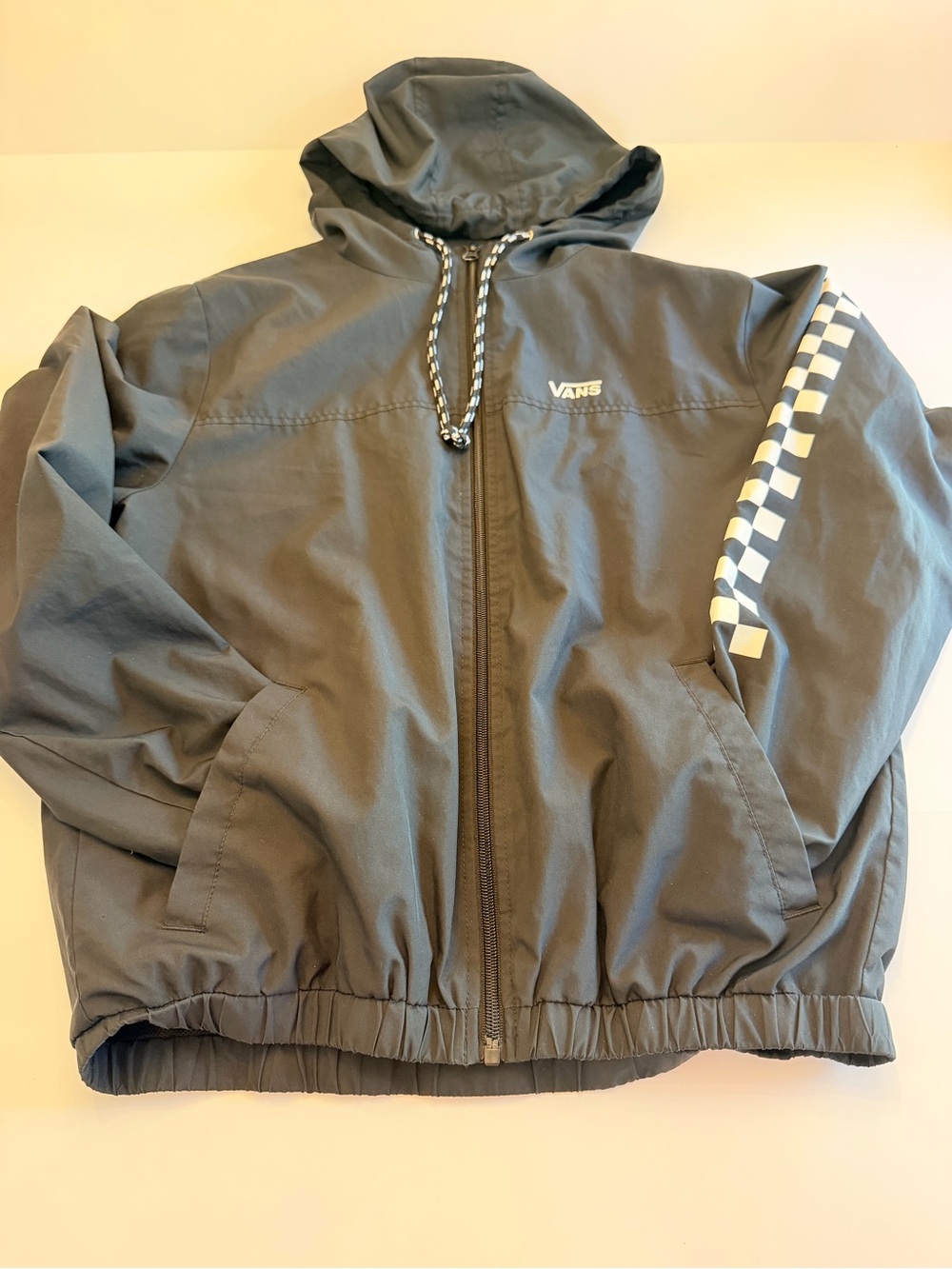 Vans Checkerboard Sleeve Hooded Windbreaker Jacket Size S black Zip Up